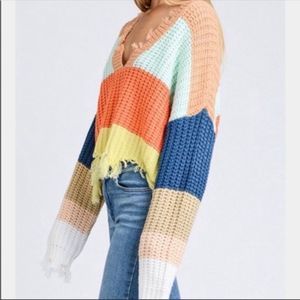 Bohme Storia Color Block Distressed Sweater Sz Small